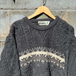 Vintage Aran Crafts Ireland chunky merino wool sweater gray fisherman knit